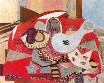Still life with red tablecloth